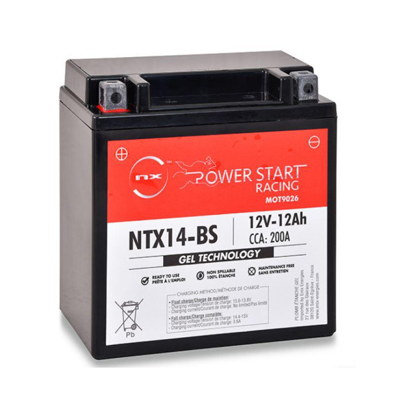 Batería GEL NX NTX14-BS 12V 12h 200A, Batería para moto